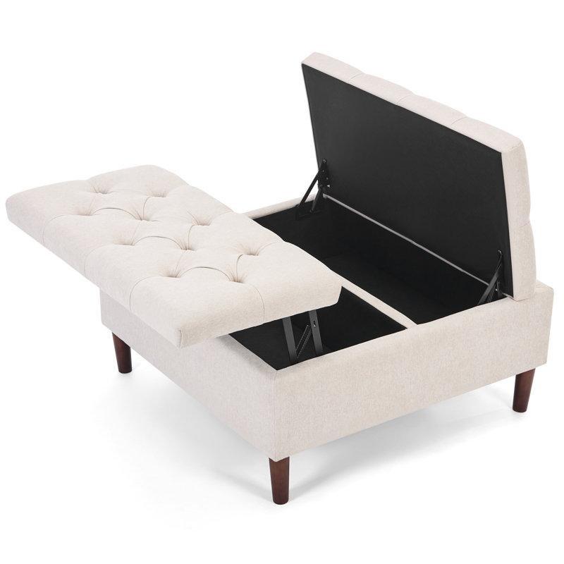 Krem Renkli Depolama Puflu Orta Sehpa 88x88 cm - 104869