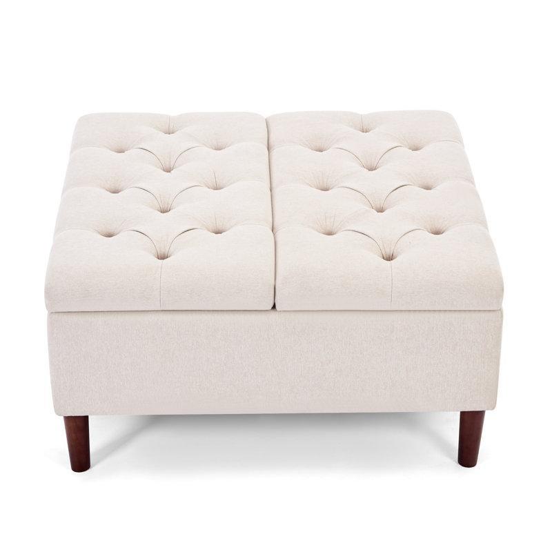 Krem Renkli Depolama Puflu Orta Sehpa 88x88 cm - 104869