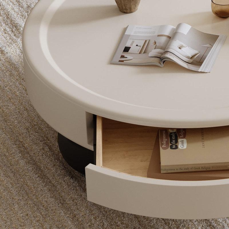 Krem Renkli Top Ayaklı Orta Sehpa 140x90 cm Çekmeceli 2'li Set - 106012
