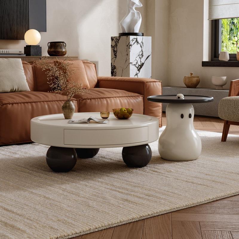 Krem Renkli Top Ayaklı Orta Sehpa 140x90 cm Çekmeceli 2%27li Set - 106012