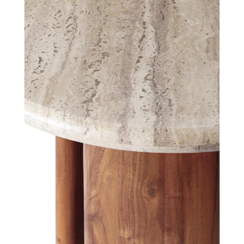 Krem Traverten Tablalı Kahverengi Akasya Mantar Zigon Sehpa 51x51x50 cm - 108415