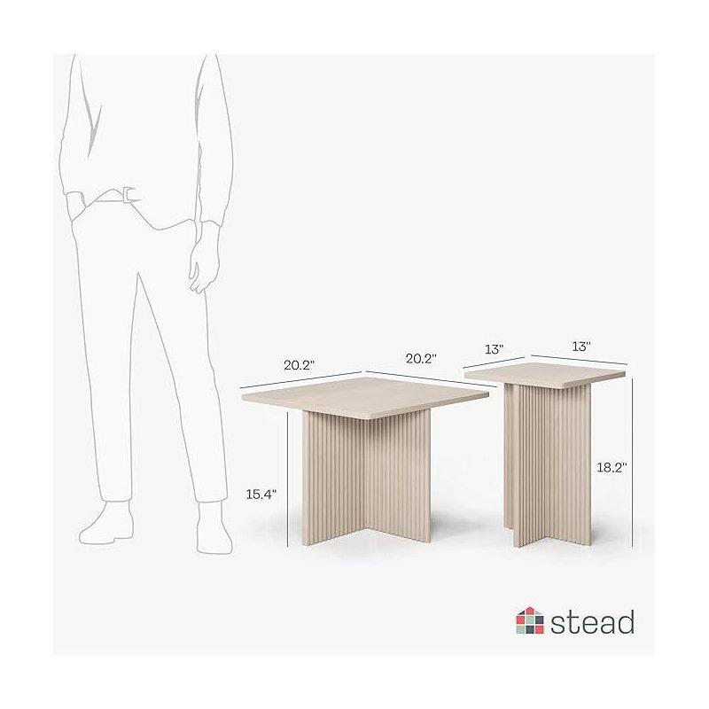 Krem Yivli Kare Zigon Sehpa 2'li Set 51x51 cm - 108343