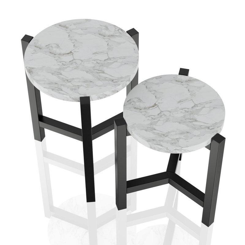 Krem Yuvarlak İkili Zigon Sehpa 50x50x61 cm - 108349