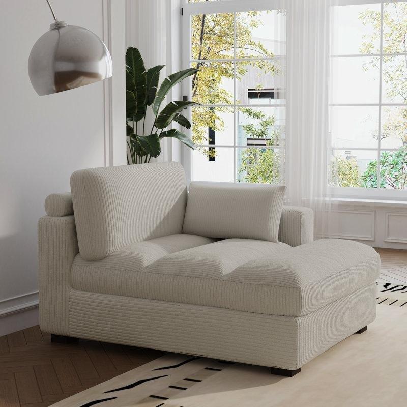 Lacivert Fitilli Kadife Kumaş Kaplamalı Kolçaklı Puf Dinlenme Koltuğu-143 x 105 x 89 cm - 109424