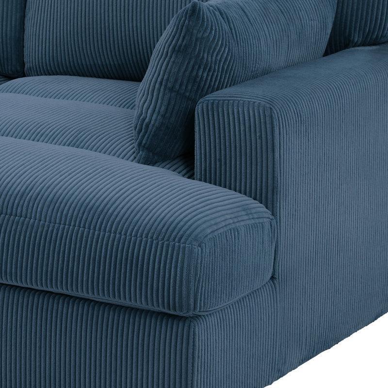 Lacivert Fitilli Kadife Kumaş Kaplamalı Kolçaklı Puf Dinlenme Koltuğu-143 x 105 x 89 cm - 109424