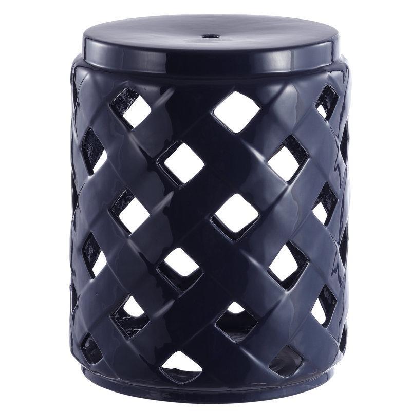 Lacivert Seramik Suya Dayanıklı Delikli Desenli Seramik Yan Sehpa-44x34x34 cm - 113493