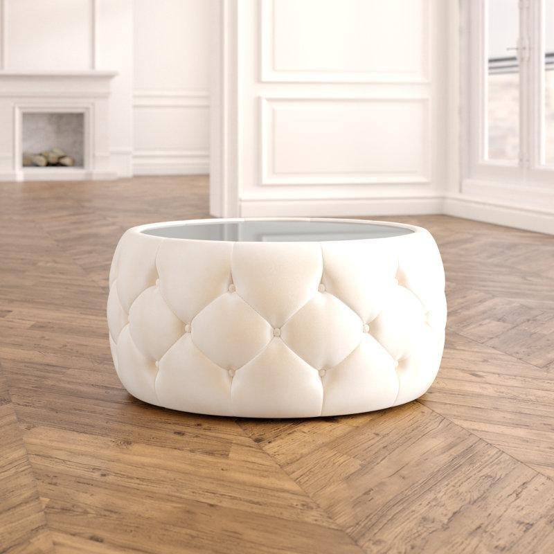 Lacivert Velvet Orta Sehpa Cam Üstlü 76 cm Yuvarlak - 104380