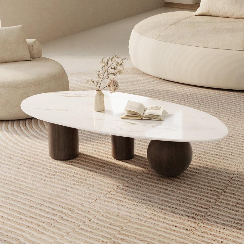 Laylla Modern Beyaz Sintere Taş Fasulye Orta Sehpa 138x70x38 cm - 104227