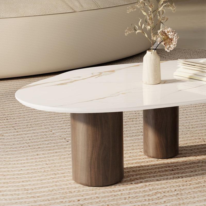 Laylla Modern Beyaz Sintere Taş Fasulye Orta Sehpa 138x70x38 cm - 104227