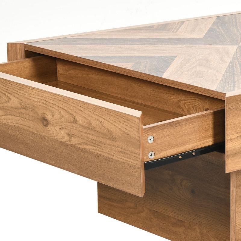 Ledli Kare Orta Sehpa Masif Ahşap 80x80 cm Çekmeceli - 104410