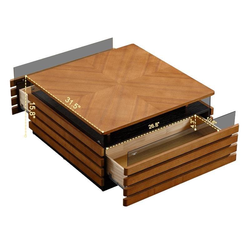 Ledli Orta Sehpa Masif Ahşap 80x80 cm Çekmeceli - 104428