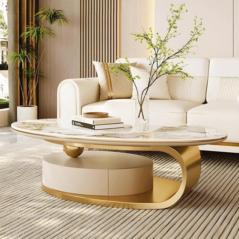 Lüks Orta Sehpa Sinterize Taş Üstü Gold Ayaklı 130x70 cm - 104482