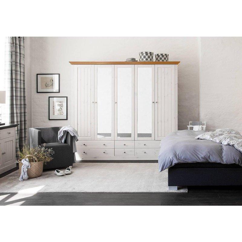 Lyngby Beyaz Çam Gardrop 228x201x60 cm 5 Kapılı 3 Aynalı - 90748