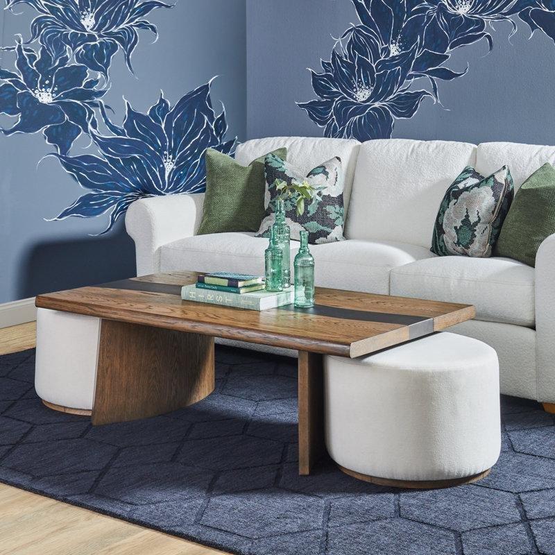 Lyra Dikdörtgen Endüstriyel Ahşap Orta Sehpa 132x81 cm, İki Puflu, Kahverengi - 104800