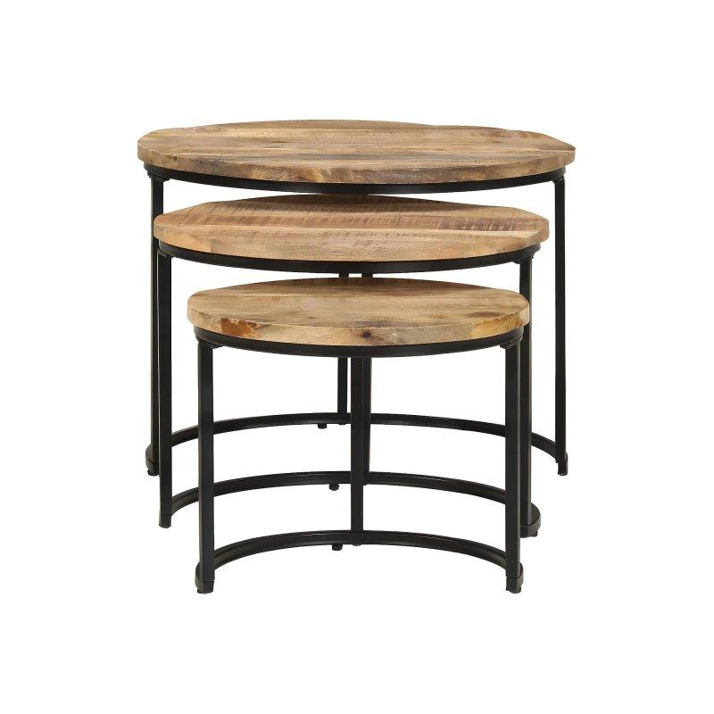 Mango Ağacı 60 cm Yuvarlak Üçlü Zigon Sehpa Siyah Metal Ayaklı - 106483