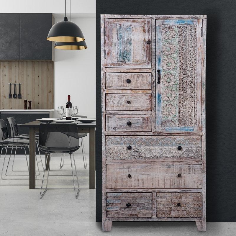 Mango Ağacı Kaplı El Oymalı Beyaz Gardrop 168x81x43 cm - 91090