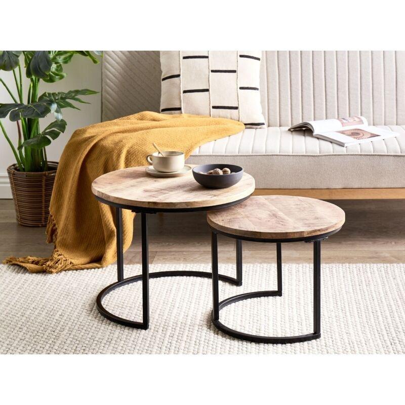 Mango Ahşap Zigon Sehpa Siyah Metal Ayaklı 50x50x40 cm - 107355