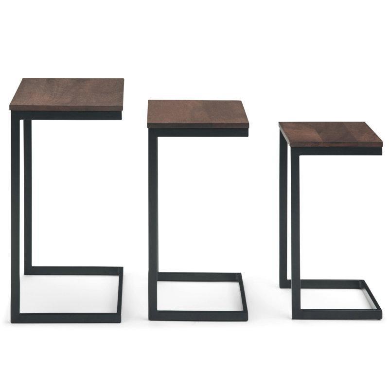 Mango Masif Ahşap C Zigon Sehpa 60x30x46 cm Siyah Metal Ayaklı 3%27lü Set - 108160