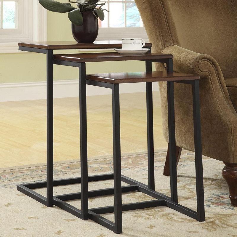 Mango Masif Ahşap C Zigon Sehpa Siyah Metal Ayaklı 60x46x30 cm - 108151