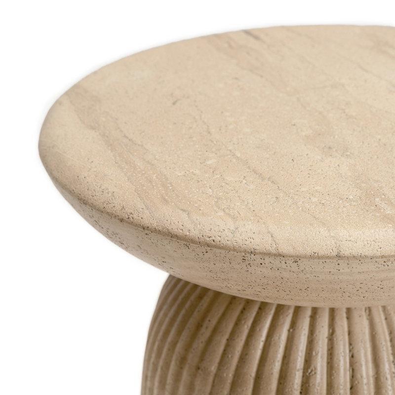 Mantar Zigon Sehpa 45 cm Yuvarlak Bej Traverten Desenli Dekoratif - 108439