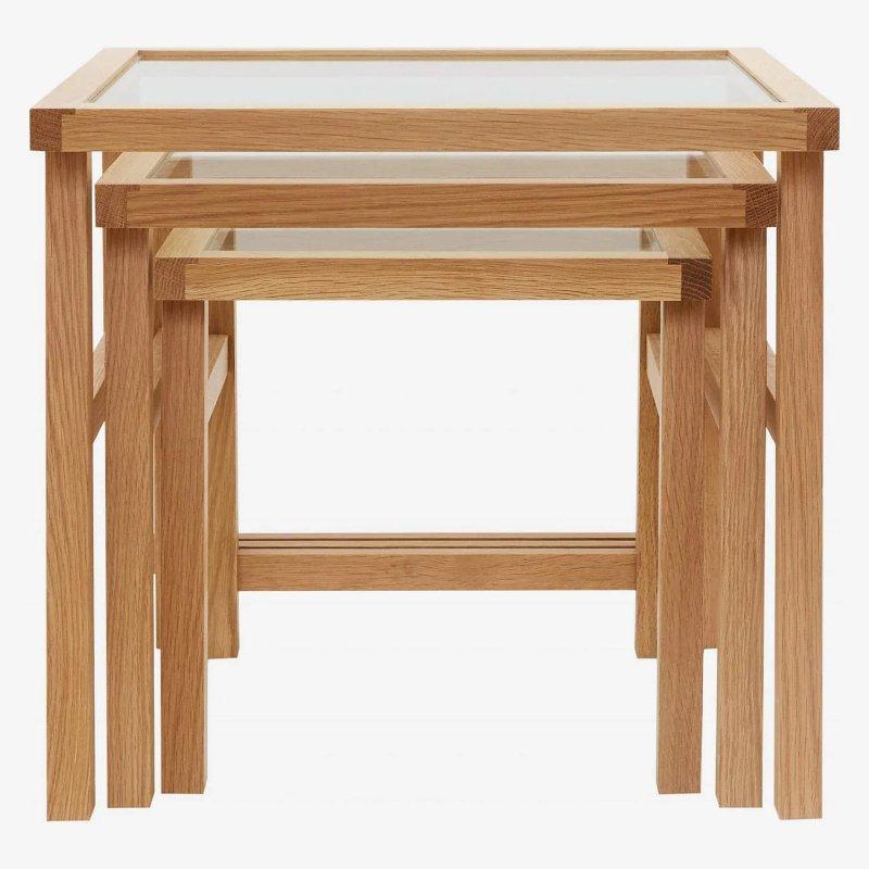 Marel Masif Meşe ve Cam Üçlü Yuvalı Orta Sehpa 45x49 cm Doğal - 103716