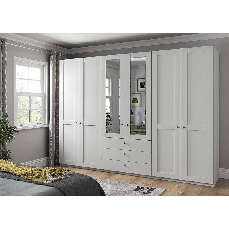 Marlow Beyaz 6 Kapılı Gardrop 295x216x58 cm Aynalı ve Şuvalı - 90928