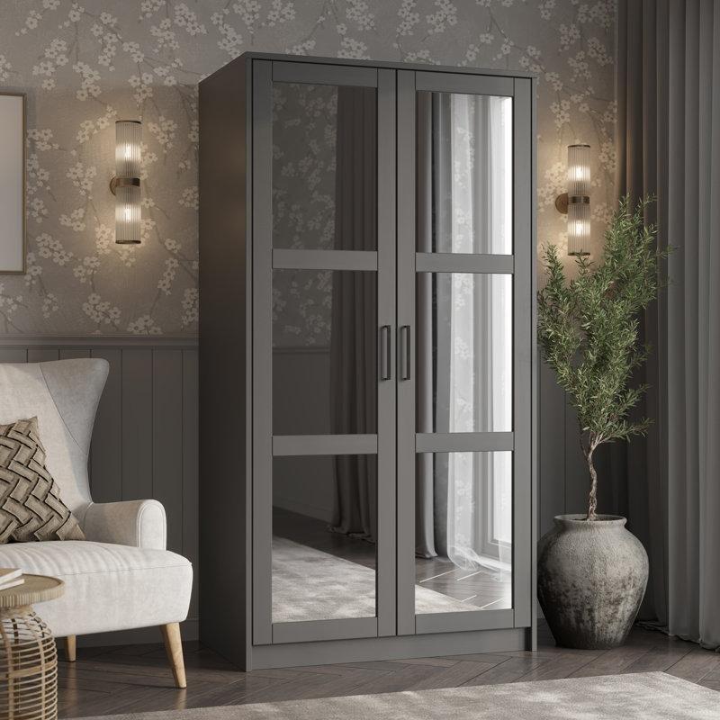 Masif Ahşap Aynalı 2 Kapılı Gardrop 96x96x55 cm - 91210