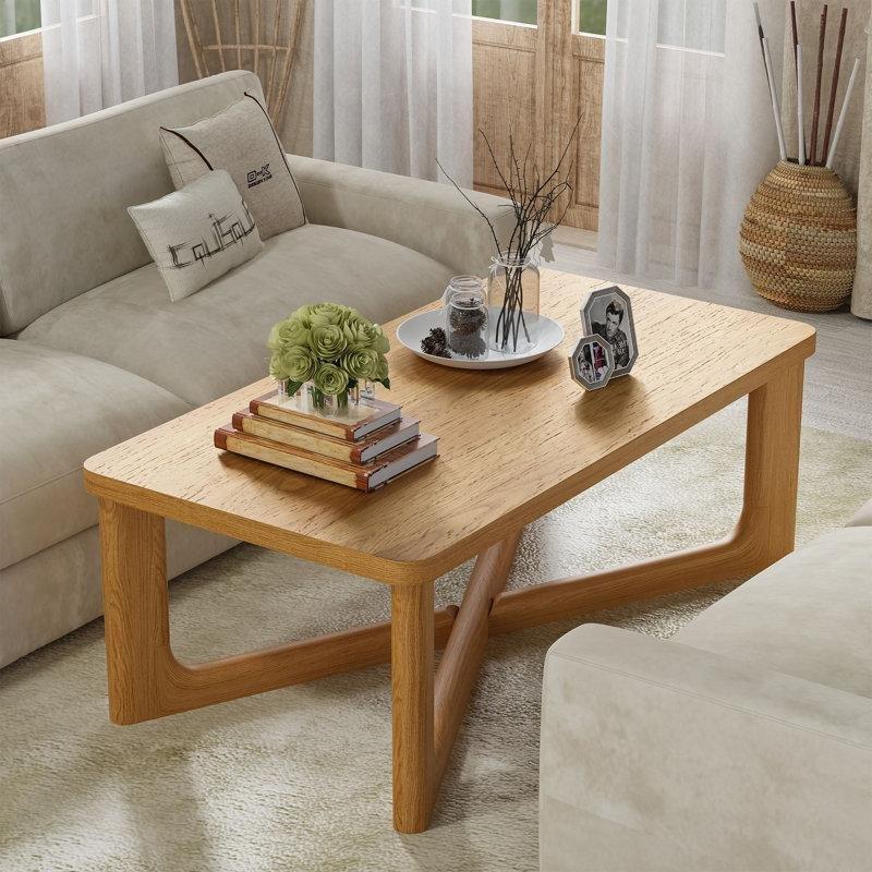 Masif Ahşap Dikdörtgen Orta Sehpa 127x66x46 cm Çapraz Ayaklı - 104617
