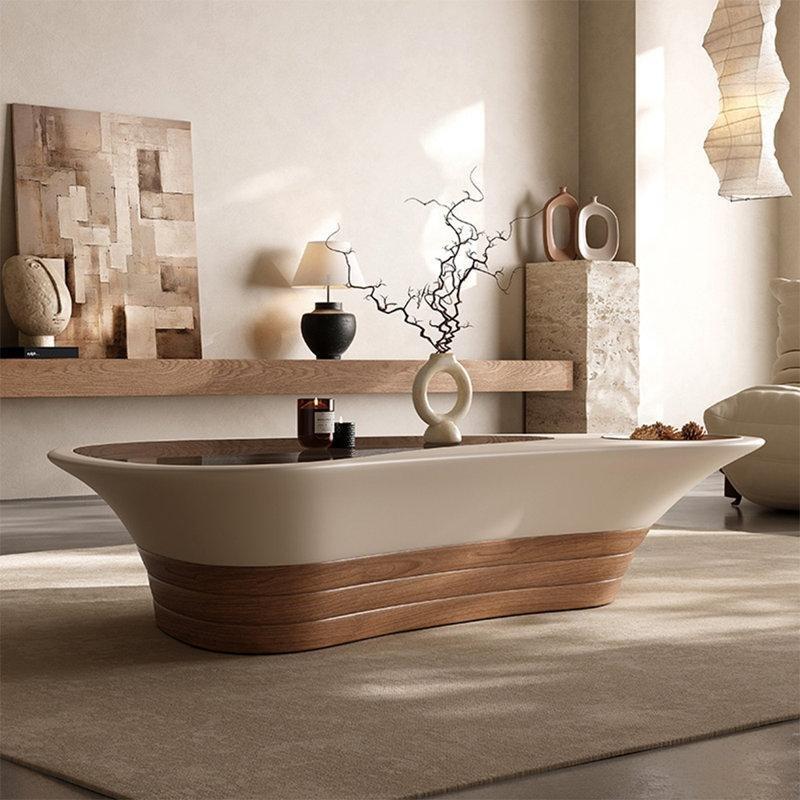 Masif Ahşap Üstü Temperli Cam Krem Renk 140x80 Lüks Orta Sehpa - 104506