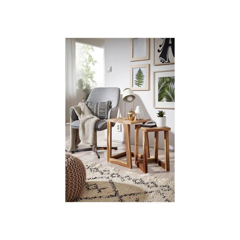 Masif Ahşap Zigon Sehpa 2li Set 36x36x50 cm Doğal Renk - 106519
