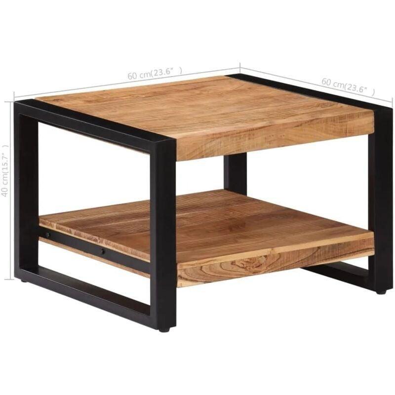 Masif Akasya Ağacı Orta Sehpa 60x60x40 cm Siyah Metal Ayaklı - 103117