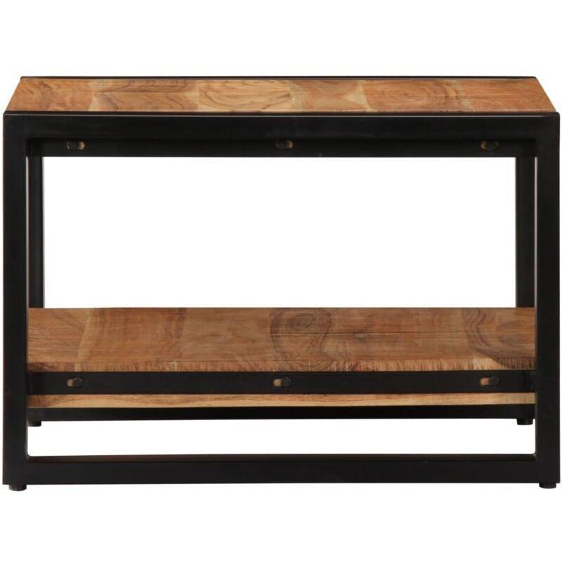 Masif Akasya Ağacı Orta Sehpa 60x60x40 cm Siyah Metal Ayaklı - 103117