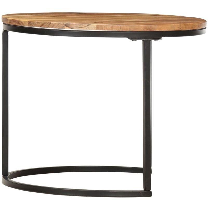 Masif Akasya Ahşap Üçlü Zigon Sehpa 60x60x45 cm Siyah Metal Ayaklı - 106841