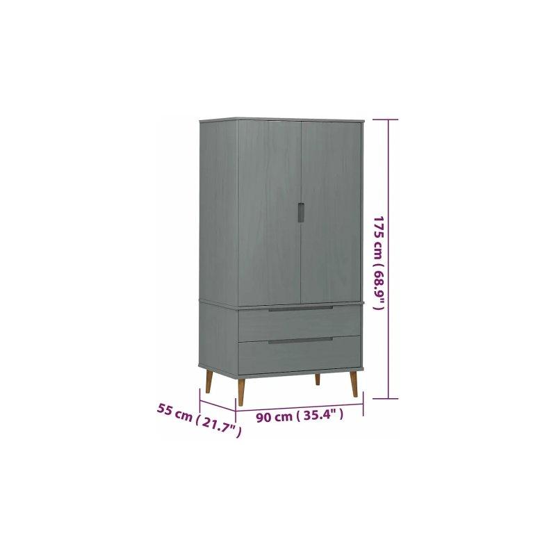 Masif Çam Ağacı Gri Gardrop 90x55x175 cm - 90514