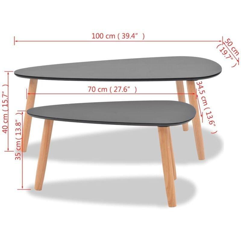 Masif Çam Ahşap 2'li Siyah Orta Sehpa 70x35 cm ve 100x40 cm - 103150
