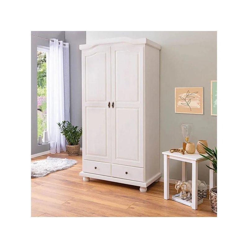 Masif Çam Ahşap Çift Kapılı Gardrop Beyaz 104 cm - 90472