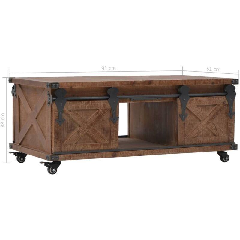 Masif Çam Ahşap Kahverengi Tekerlekli Orta Sehpa 91x51x38 cm - 103124