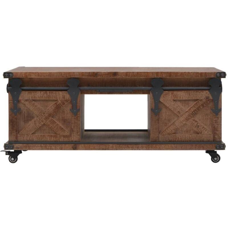 Masif Çam Ahşap Kahverengi Tekerlekli Orta Sehpa 91x51x38 cm - 103124