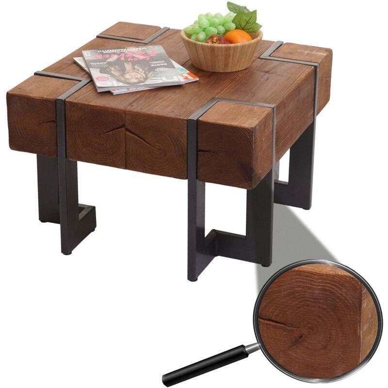 Masif Çam Ahşap ve Metal Ayaklı Orta Sehpa 60x60 cm Kahverengi - 103390