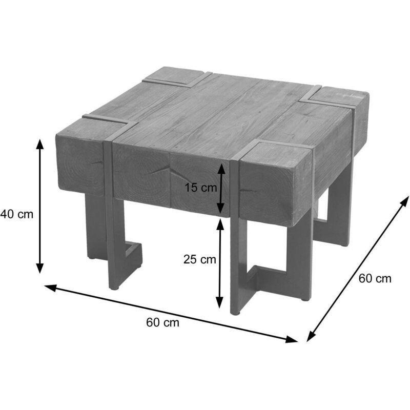 Masif Çam Ahşap ve Metal Ayaklı Orta Sehpa 60x60 cm Kahverengi - 103390