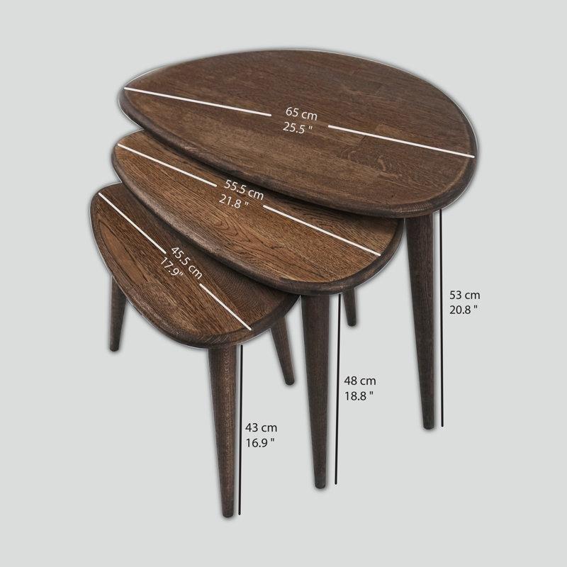 Masif Ceviz Ahşap Üçlü Zigon Sehpa 65x53x45 cm Kahverengi - 108382