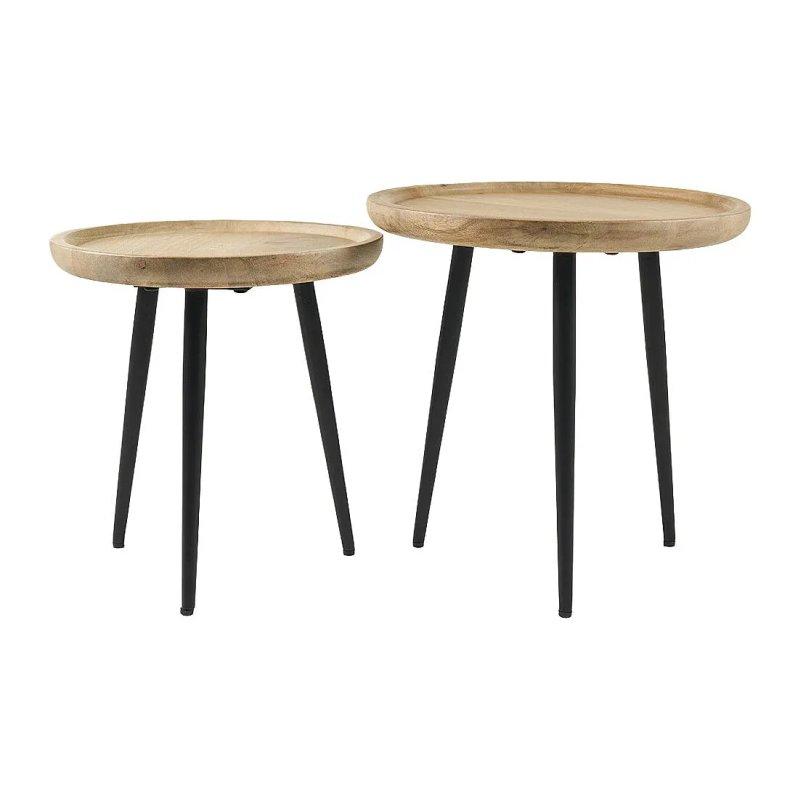 Masif Endüstriyel Ahşap Yuvarlak Orta Sehpa 44 cm ve 37 cm (2'li Set) - 102030