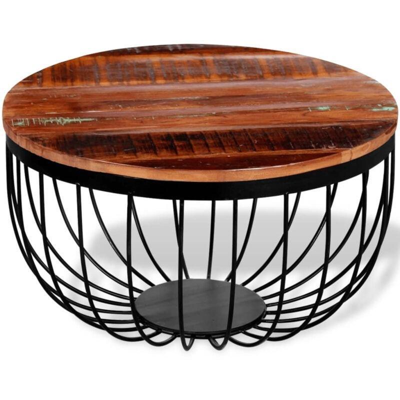 Masif Geri Dönüştürülmüş Ahşap Yuvarlak Orta Sehpa 60x35 cm - 103191