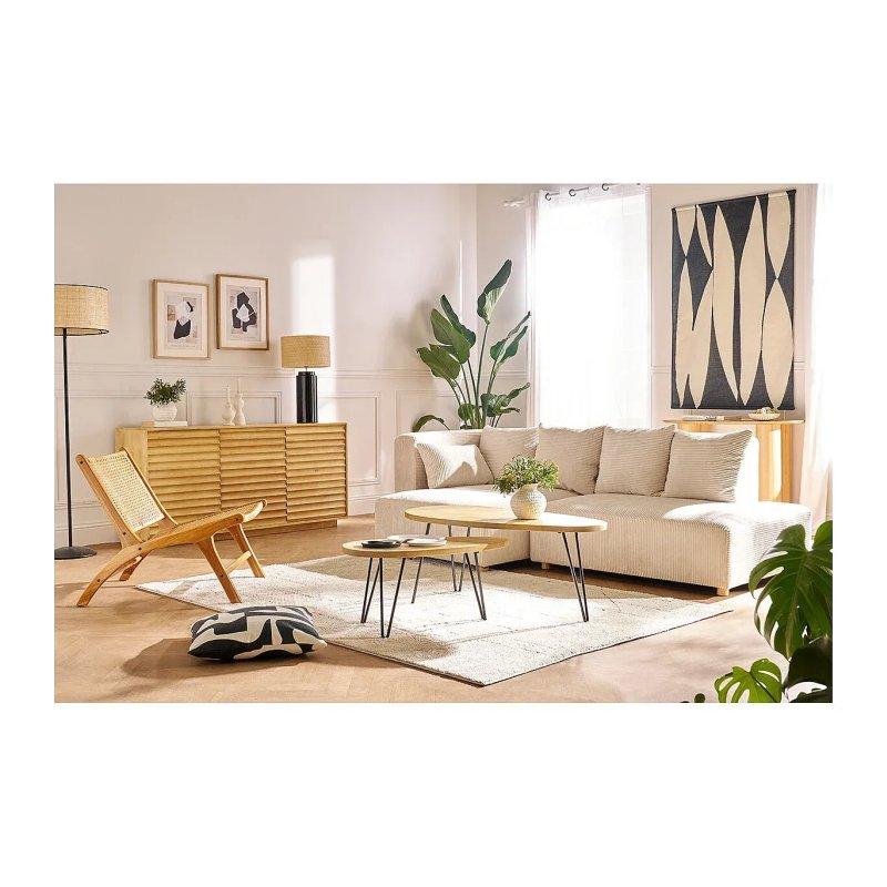Masif Mango Ağacı Oval Orta Sehpa 100 cm Siyah Metal Ayaklı İkili Set - 102000