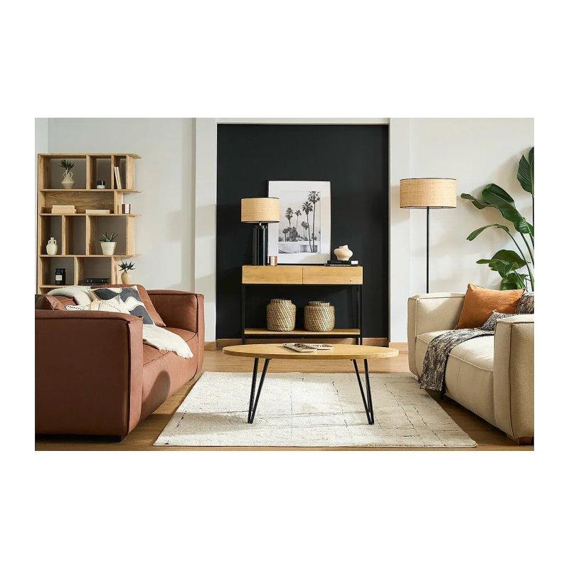Masif Mango Ağacı Oval Orta Sehpa 100x55 cm Siyah Metal Ayaklı - 101898