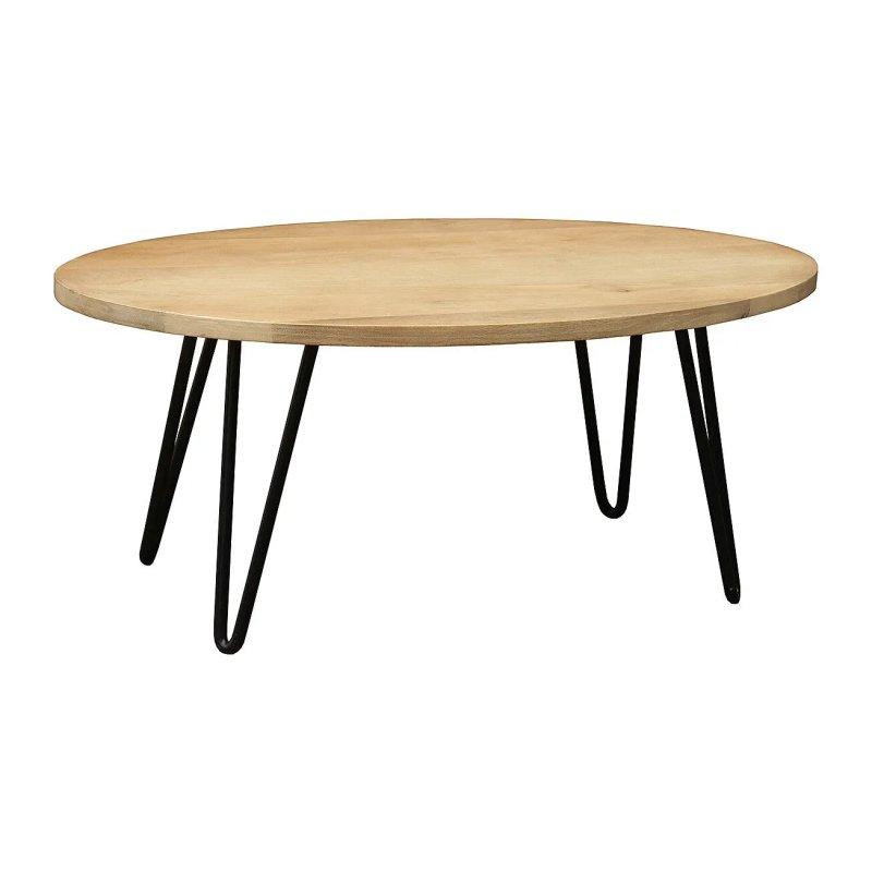 Masif Mango Ağacı Oval Orta Sehpa 100x55 cm Siyah Metal Ayaklı - 101898