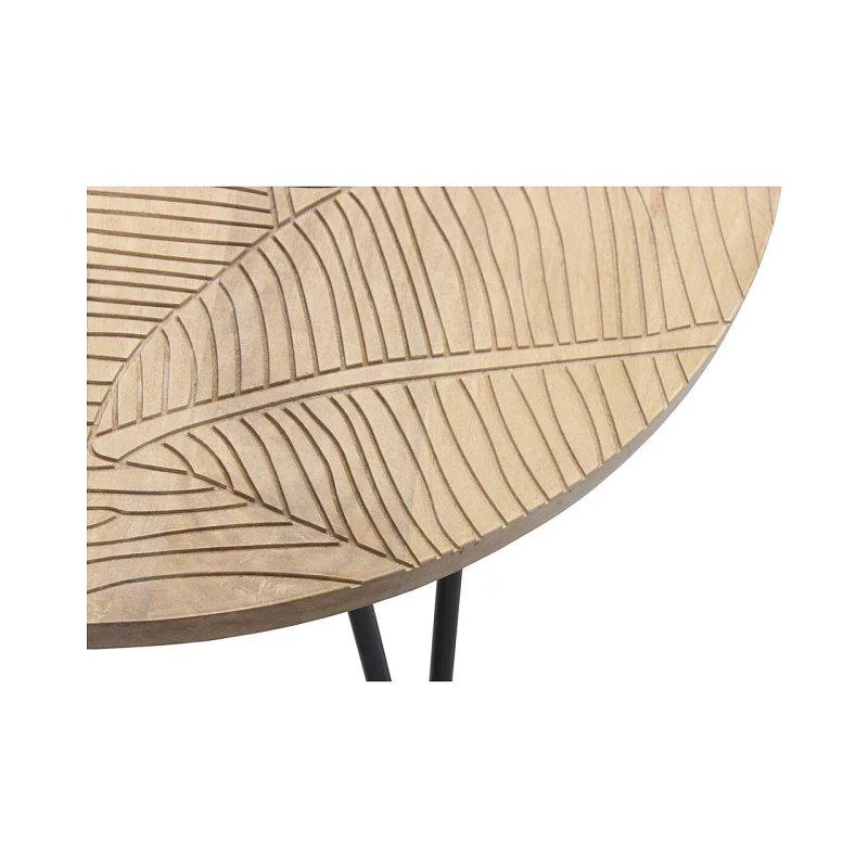 Masif Mango Ağacı Oymalı Yuvarlak Orta Sehpa 80x80 cm Siyah Metal Ayaklı - 101994