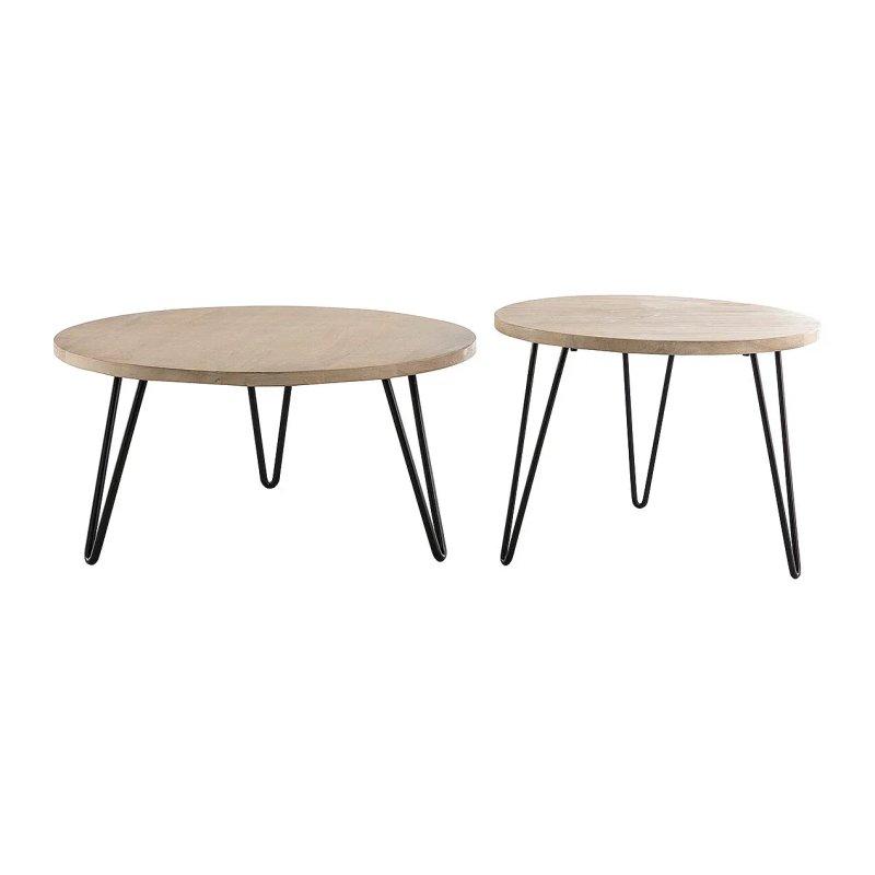 Masif Mango Ağacı ve Siyah Metal Yuvarlak Orta Sehpa (2'li Set) 80 cm - 60 cm - 102024