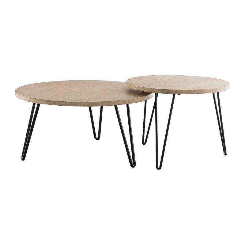 Masif Mango Ağacı ve Siyah Metal Yuvarlak Orta Sehpa (2%27li Set) 80 cm - 60 cm - 102024