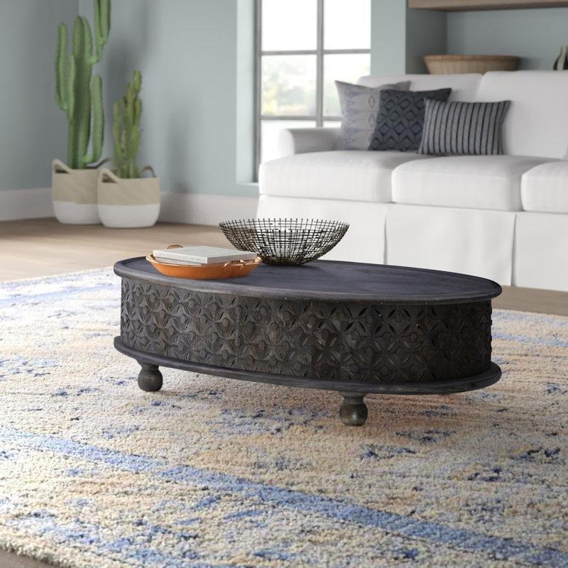 Masif Mango Ahşap Oval Otantik Orta Sehpa 107x58x30 cm - 104698